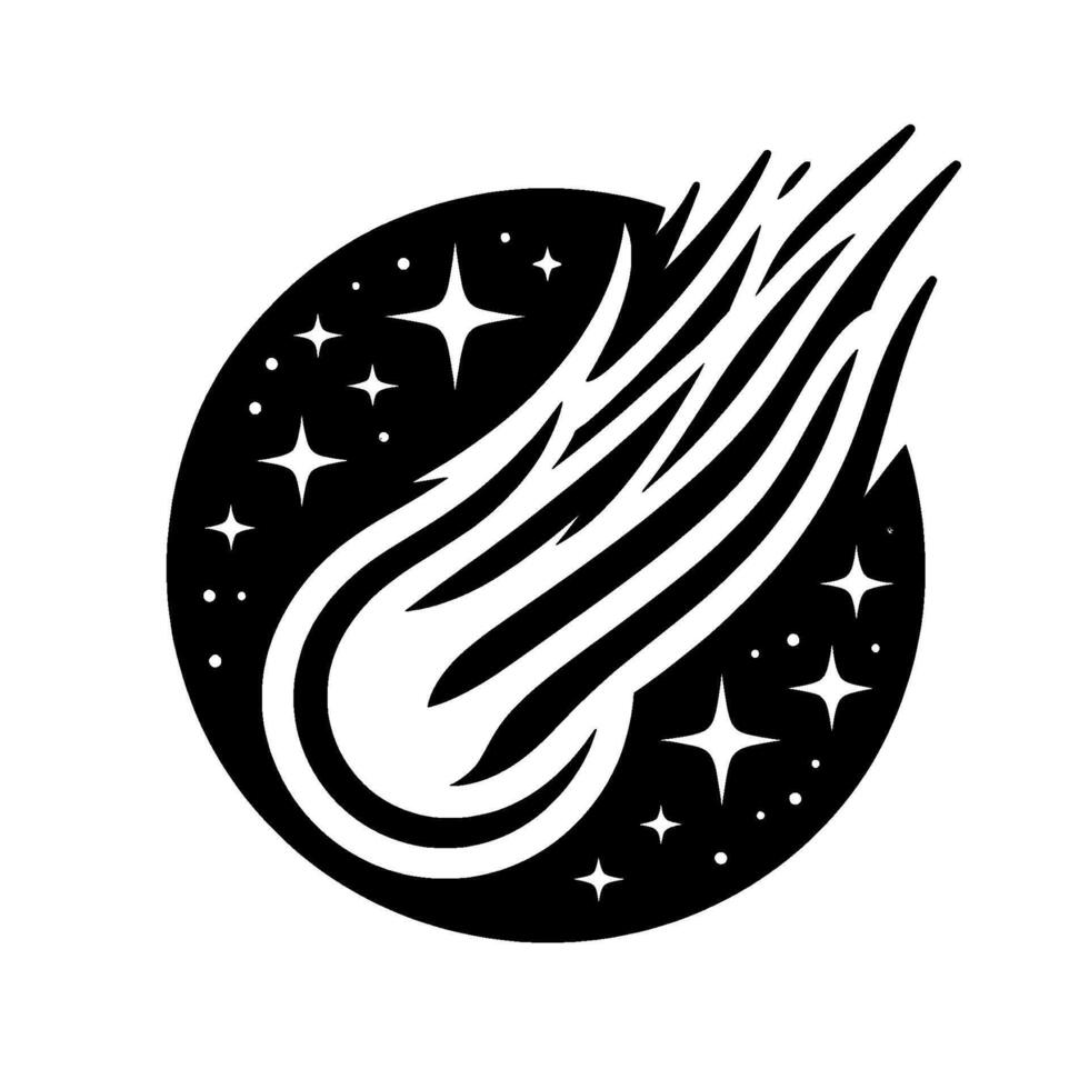 Abstract Comet with Stars Black and White Illustration vector