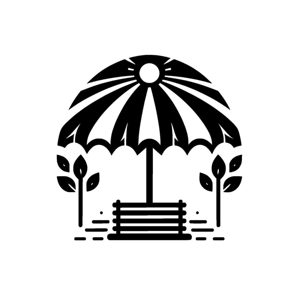 Minimalist Park Scene Umbrella, Bench, Trees vector