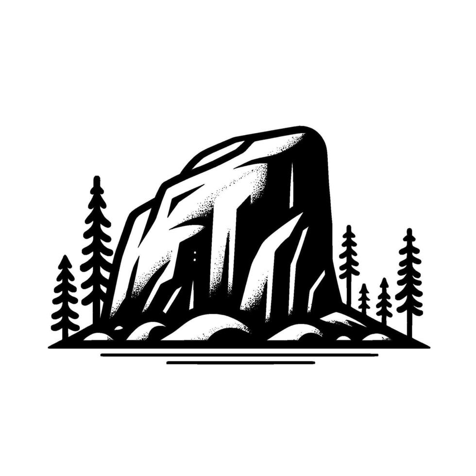 Minimalist Mountain Landscape Illustration, Black and White, Outdoor vector