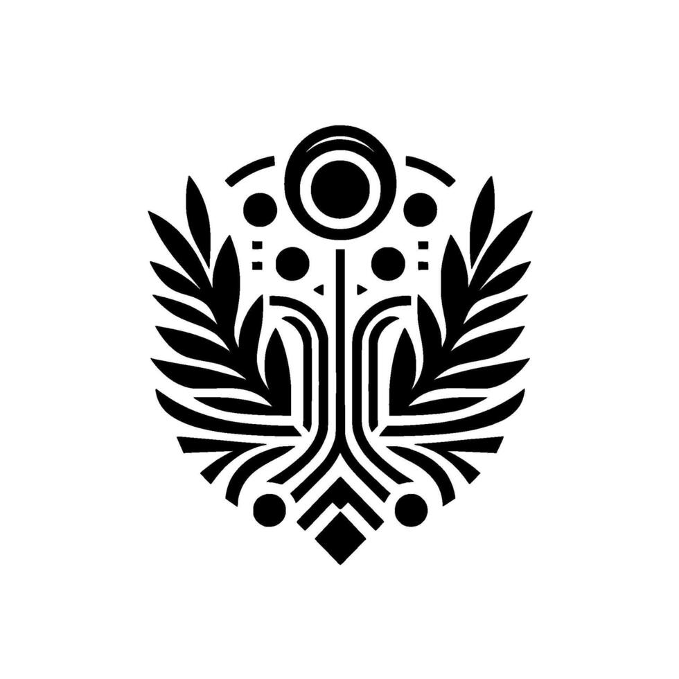 Minimalist Botanical Emblem Black White Art Deco vector