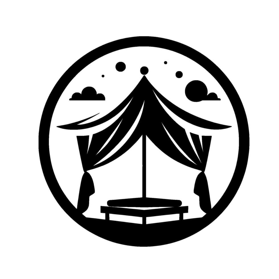 Minimalist Camping Black White Tent in Circle vector