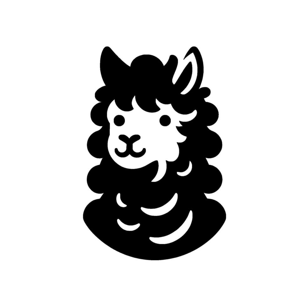 Cartoon Llama , Black and White, Minimalist vector