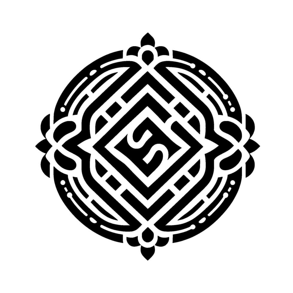 Geometric Black Mandala, Circular Ornamental on White vector
