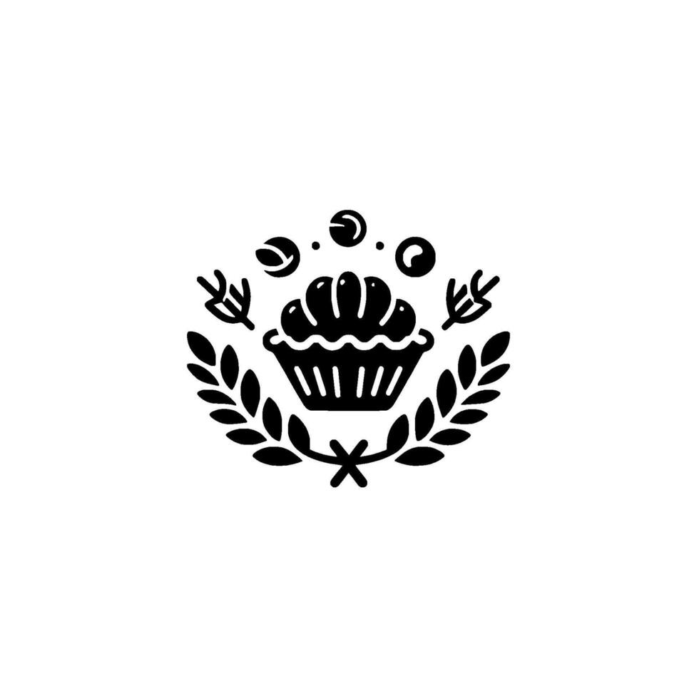 Elegant Bakery Black Cupcake Laurel Wreath, vector