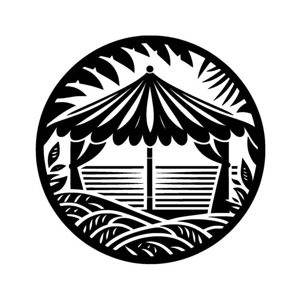 Stylized Gazebo in Circle Frame Black and White vector