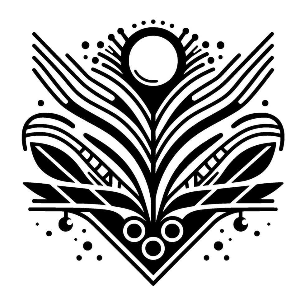 Geometric Art Deco Floral , Black White, Isolated vector