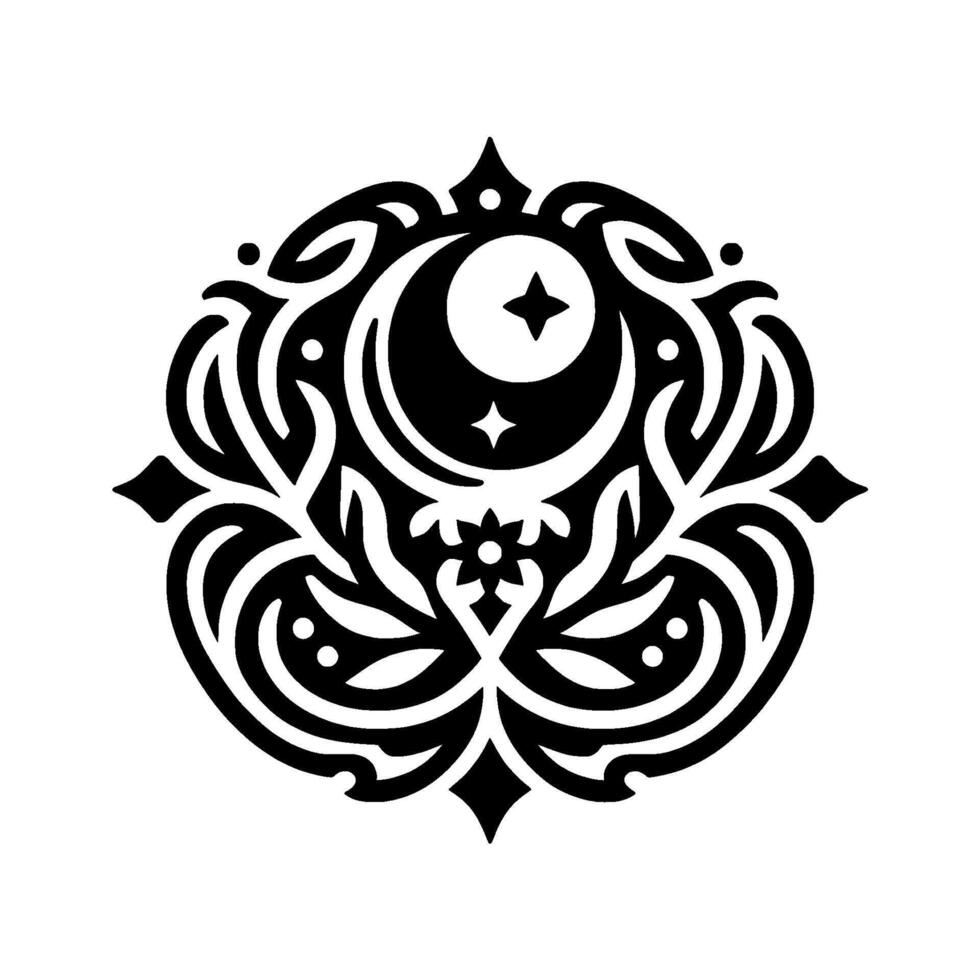 Elegant Black White Crescent Moon Star Floral Ornament vector