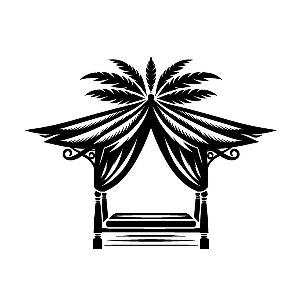 Black White Gazebo Illustration Tropical, Bohemian, Ornate vector