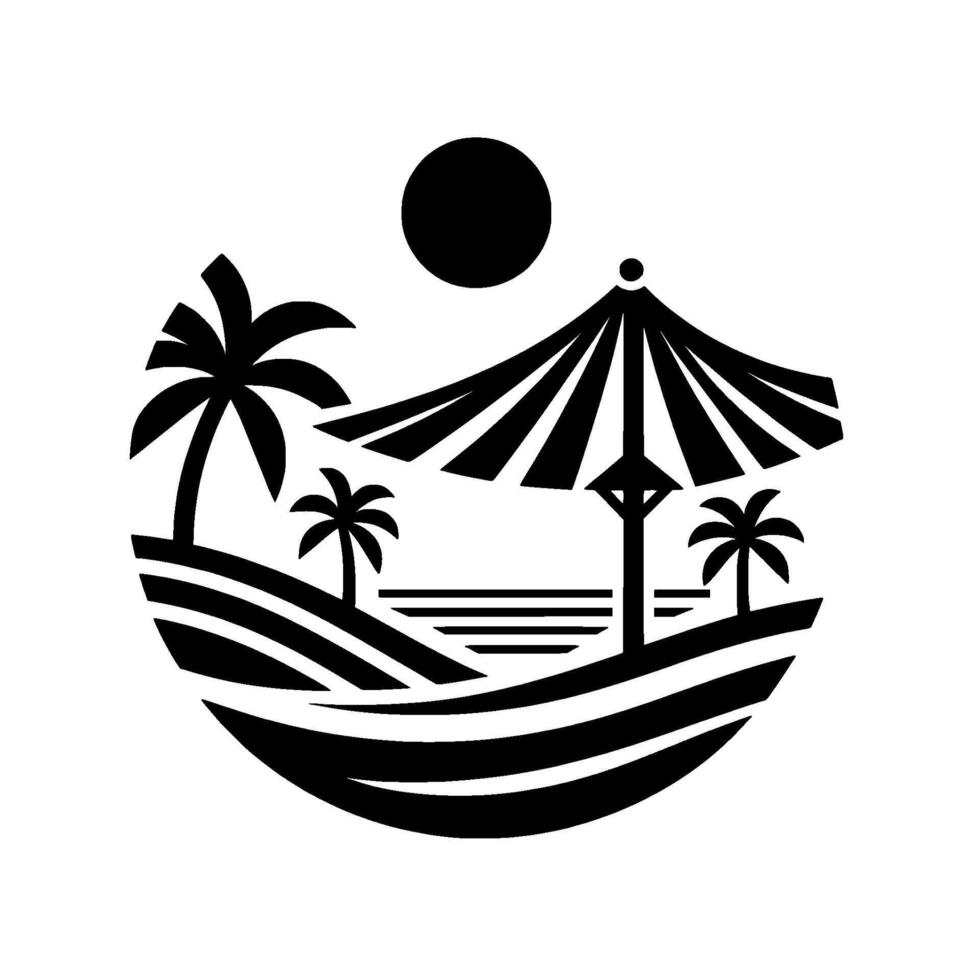 Beach Scene Silhouette Black White Tropical vector