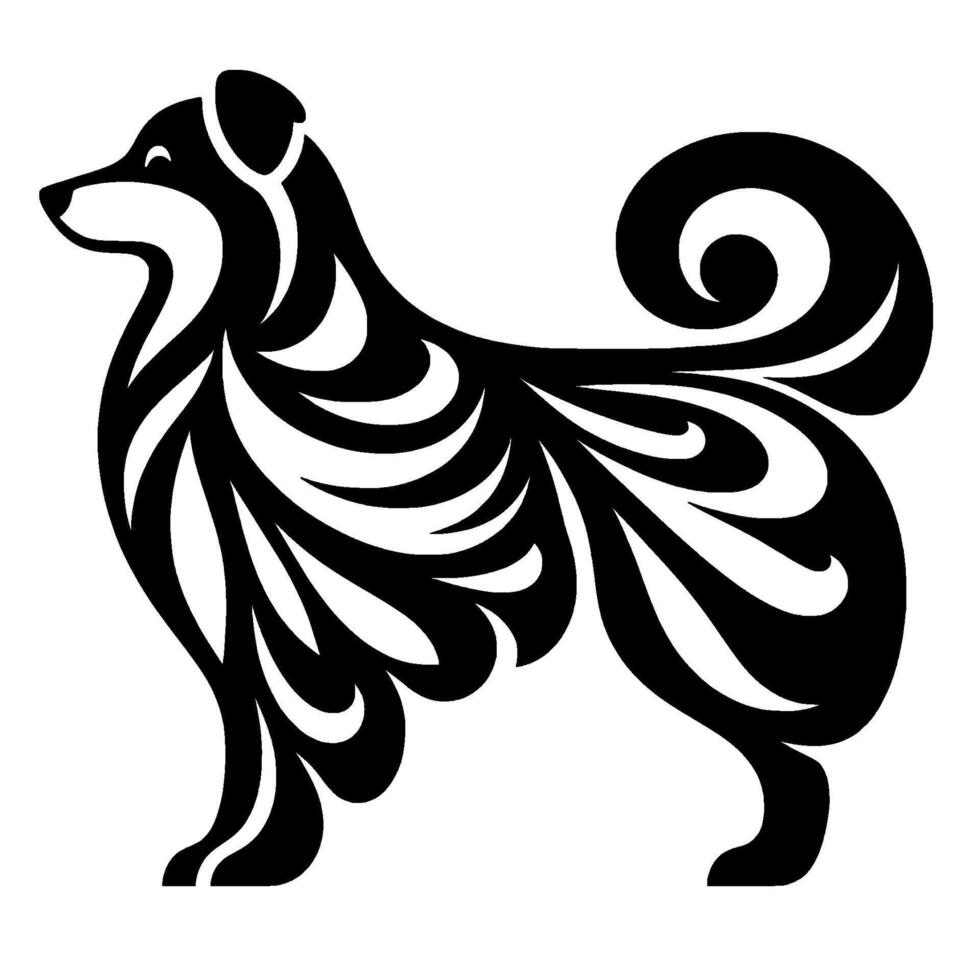 Elegant Dog Silhouette Black White Tribal Art vector