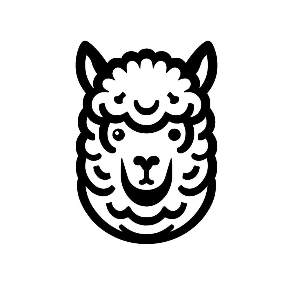 Smiling Llama , Black White, Flat vector