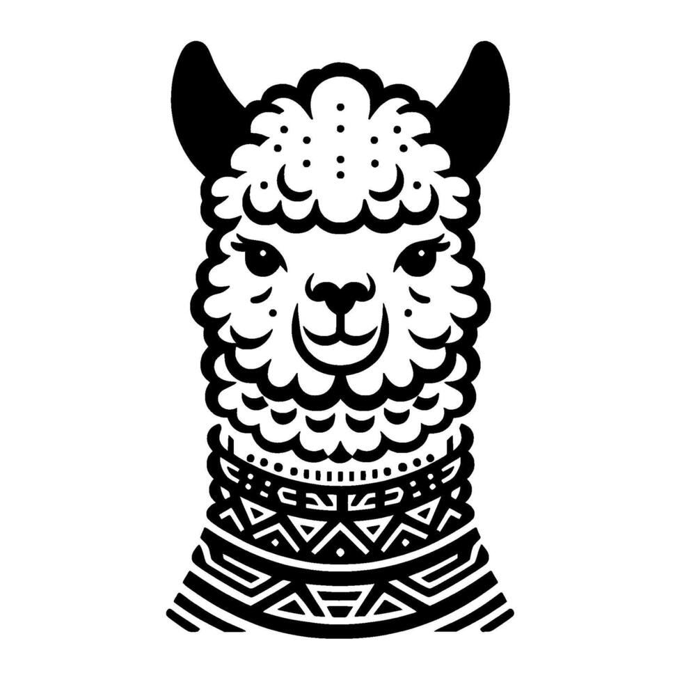 Monochromatic Llama Portrait with Geometric Neck Pattern vector
