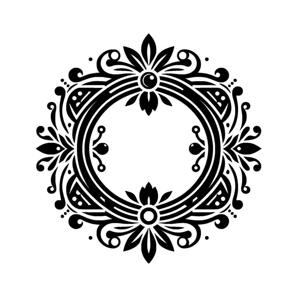 Ornate Black and White Circular Frame , Elegant Floral Motif vector
