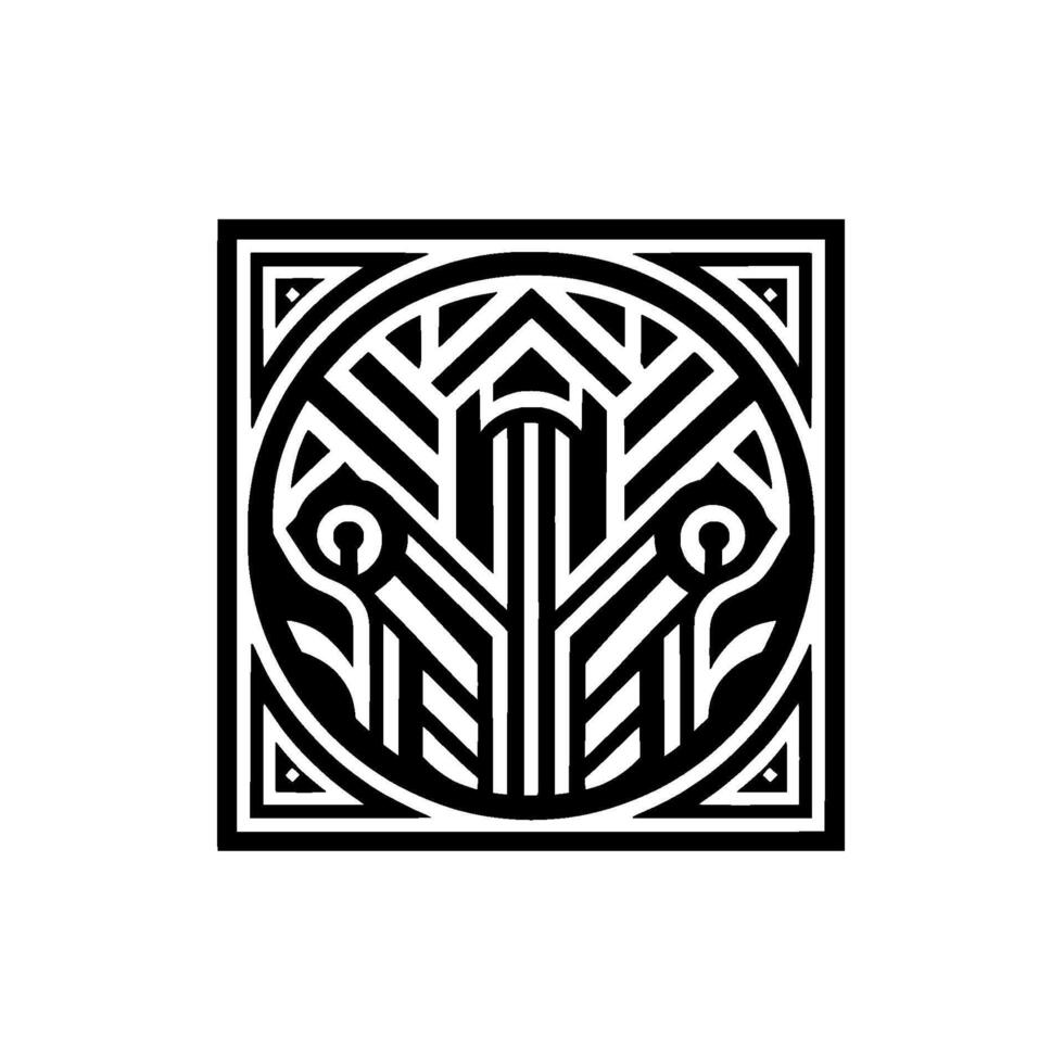 Art Deco Emblem Geometric Black White on White vector