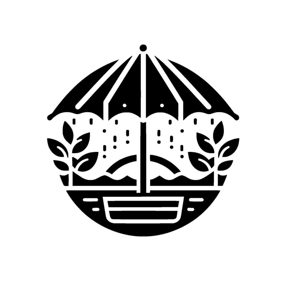 Black and White Rain Scene Umbrella, Leaves, Circle vector