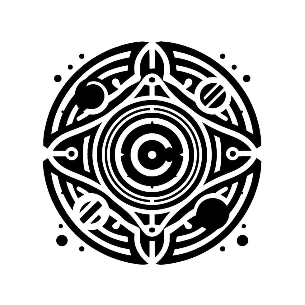 Intricate Black and White Circular Geometric vector
