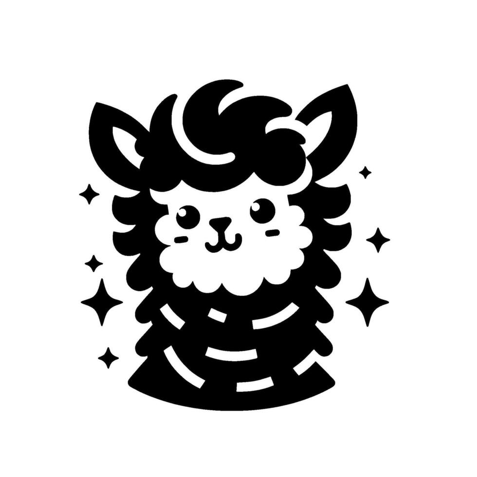 Adorable Llama Silhouette with Sparkles Cartoon Illustration vector