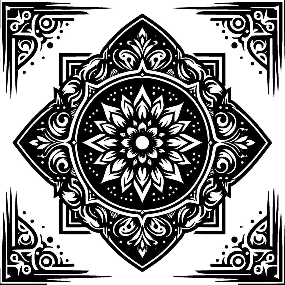 Floral Mandala Ornament in Black White Decorative Element vector