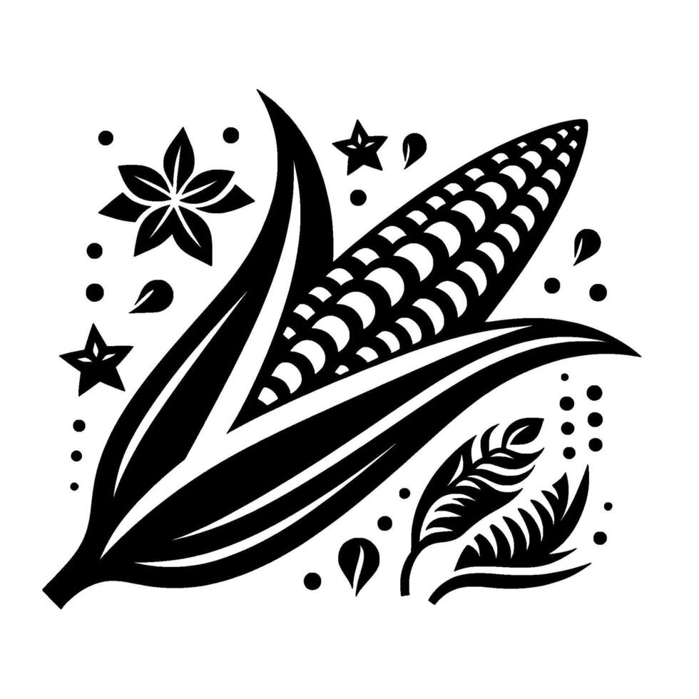 Black White Corn Illustration, Food , Art vector