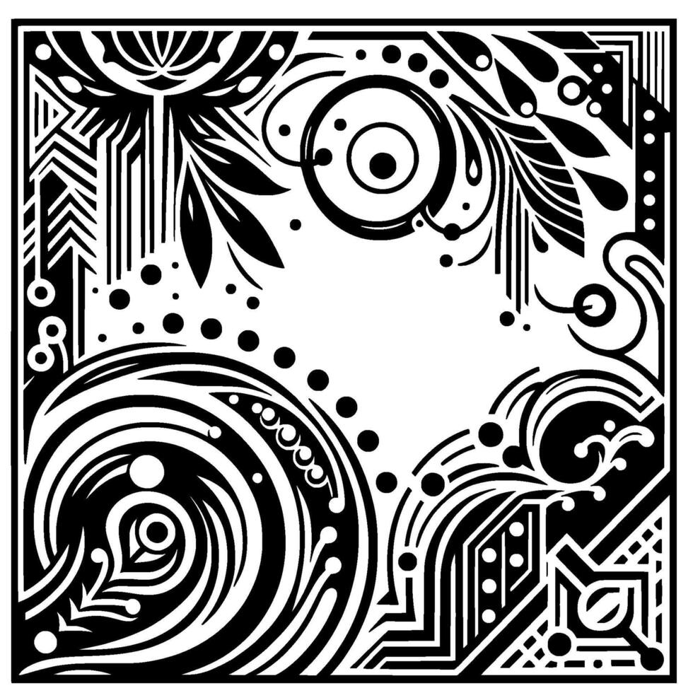 Art Deco Geometric Patterned Square Decorative Black White vector