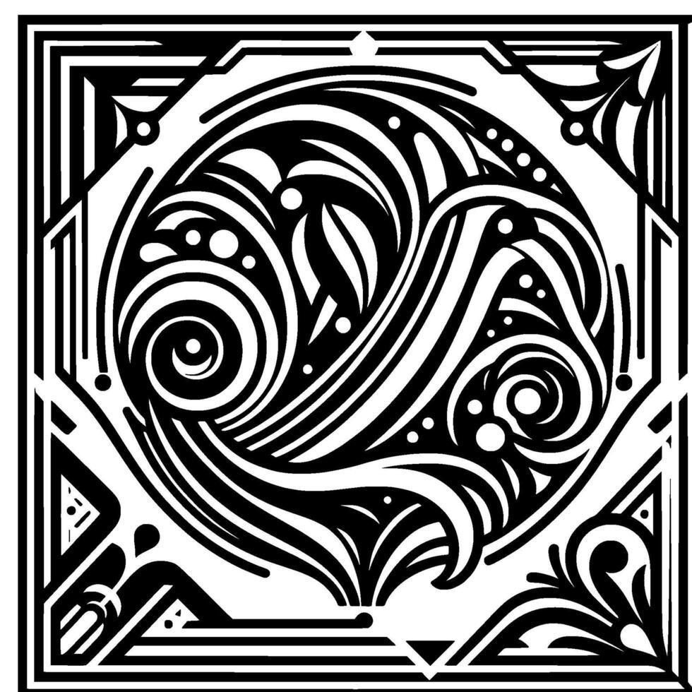 Art Deco Floral Pattern, Black and White Square, Decorative Element vector