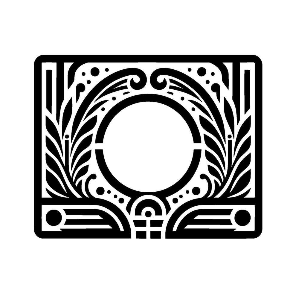 Elegant Art Deco Frame with Floral Embellishments Black White vector