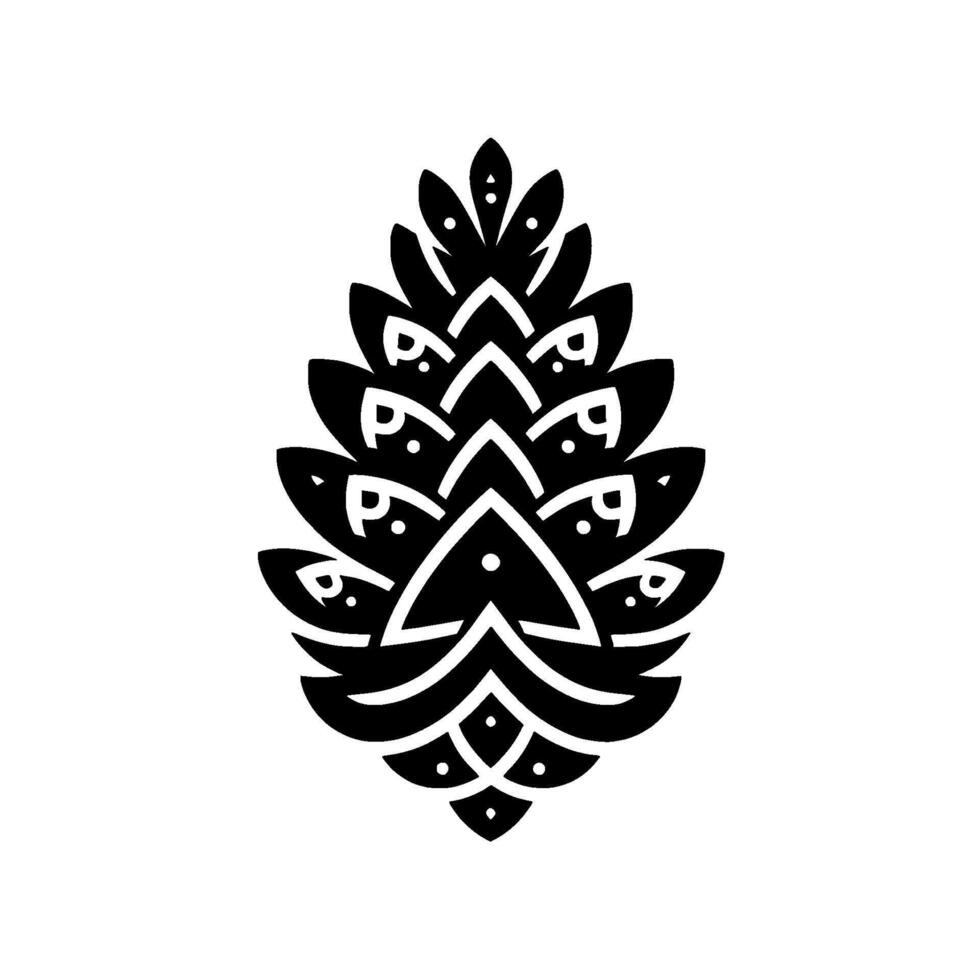 Black and White Stylized Pine Cone Minimalist vector