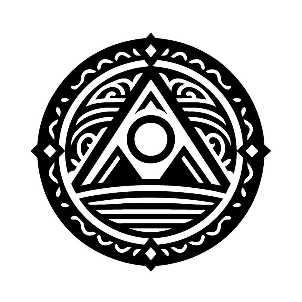 Tribal Circle with Triangle, Symbol of Balance, Black White vector