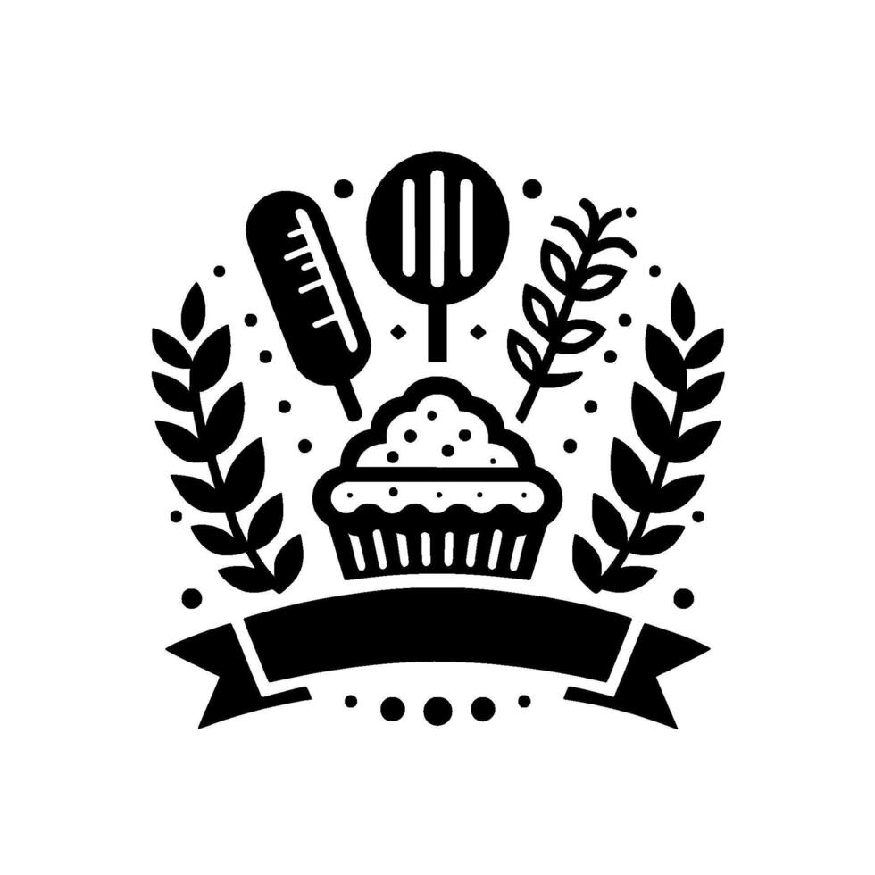 Baking Illustration Bakery Emblem, Monochrome Food vector