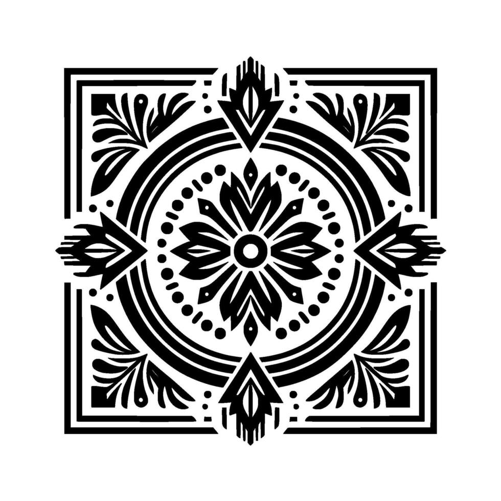 Geometric Floral Mandala in Black White, Ornamental Pattern vector