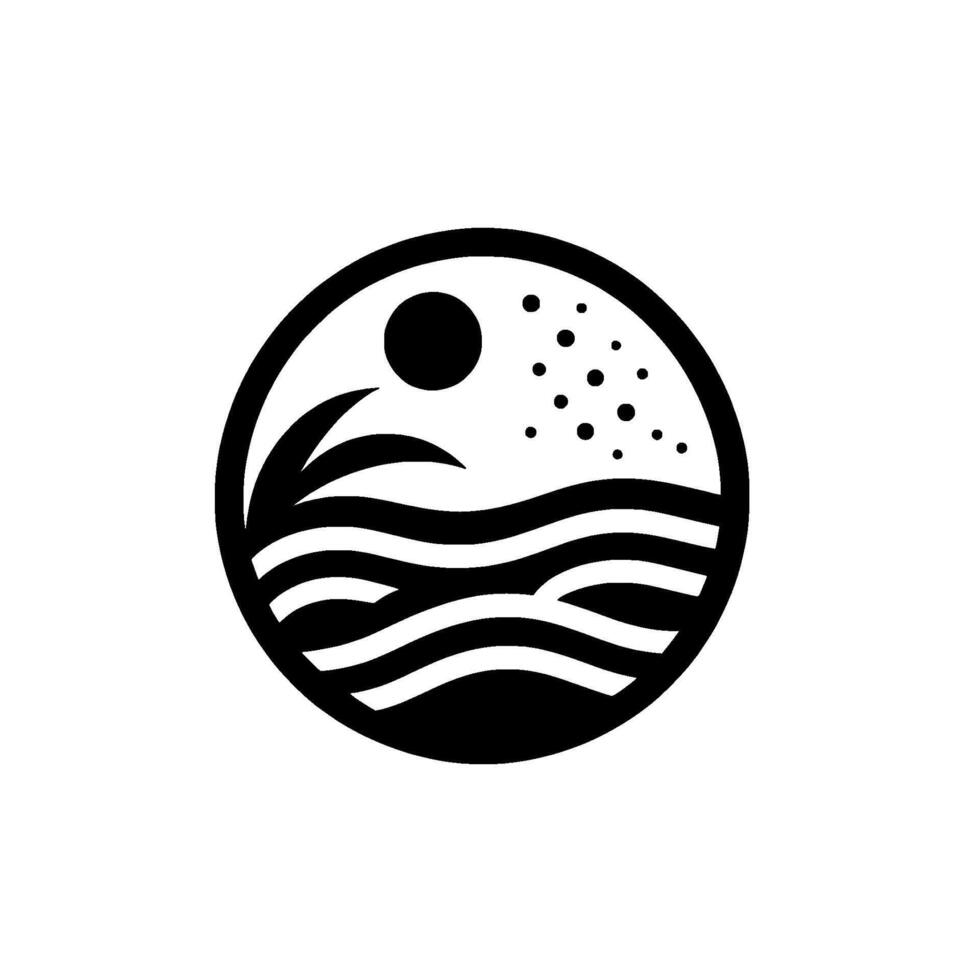 Minimalist Beach Sunset Circle , Black White vector