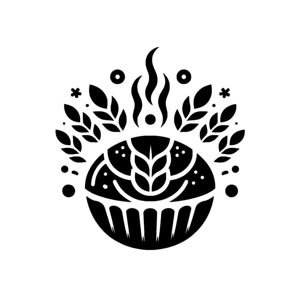 Baked Goods Flat Monochrome Bread with Wheat and Steam vector