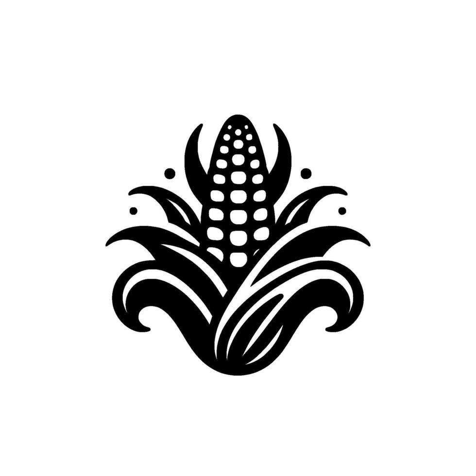 Stylized Corn Emblem Black White, Minimalist Harvest vector