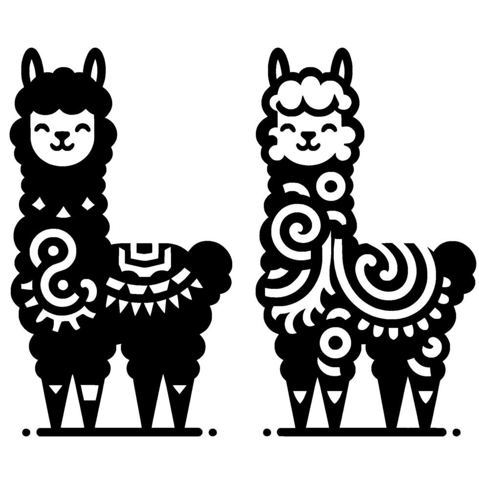 Stylized Black and White Llamas in Modern vector