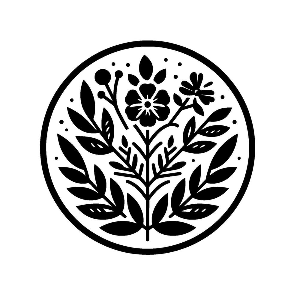 Black Floral Emblem Elegant , Minimalist Style vector
