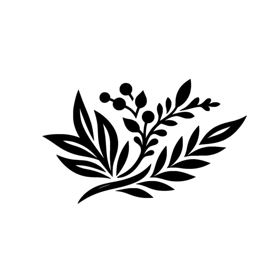 Elegant Black Botanical Illustration on White Background vector