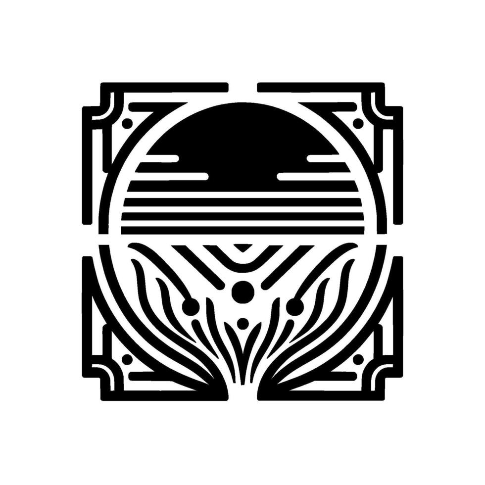 Abstract Geometric Sun Foliage Black White vector