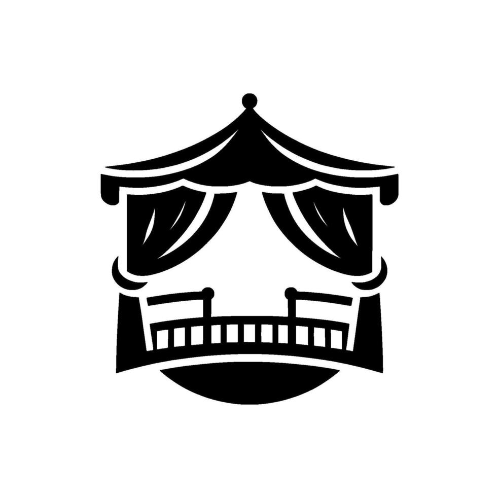 Minimalist Gazebo Silhouette Black White Asian vector