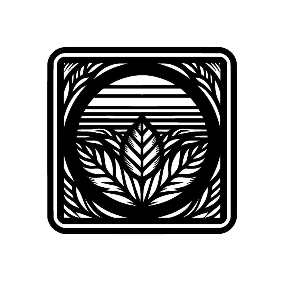 Botanical Emblem Geometric Black and White Leaf vector