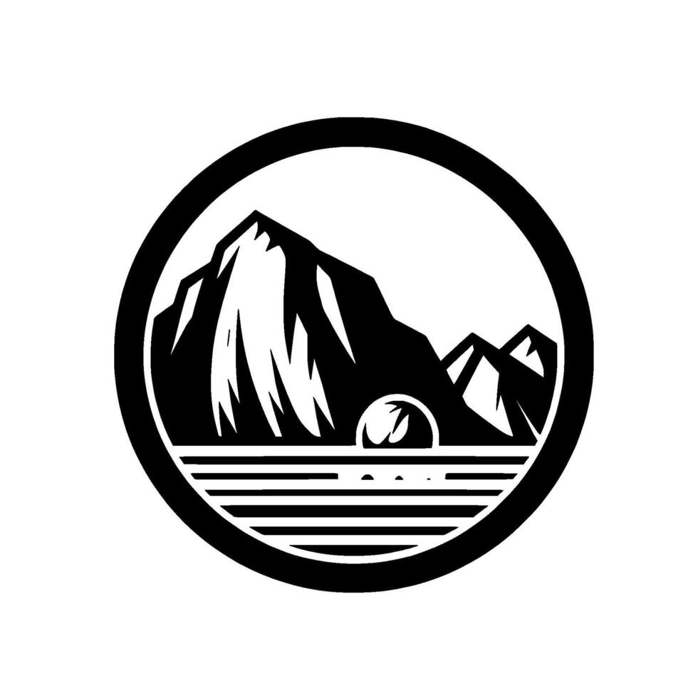 Mountain Sunset Circle Minimalist Black and White vector