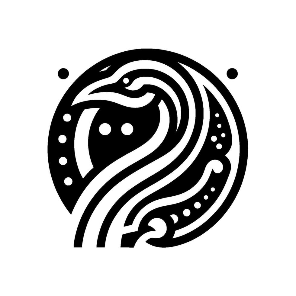 Abstract Raven Circle Black White, Minimalist vector