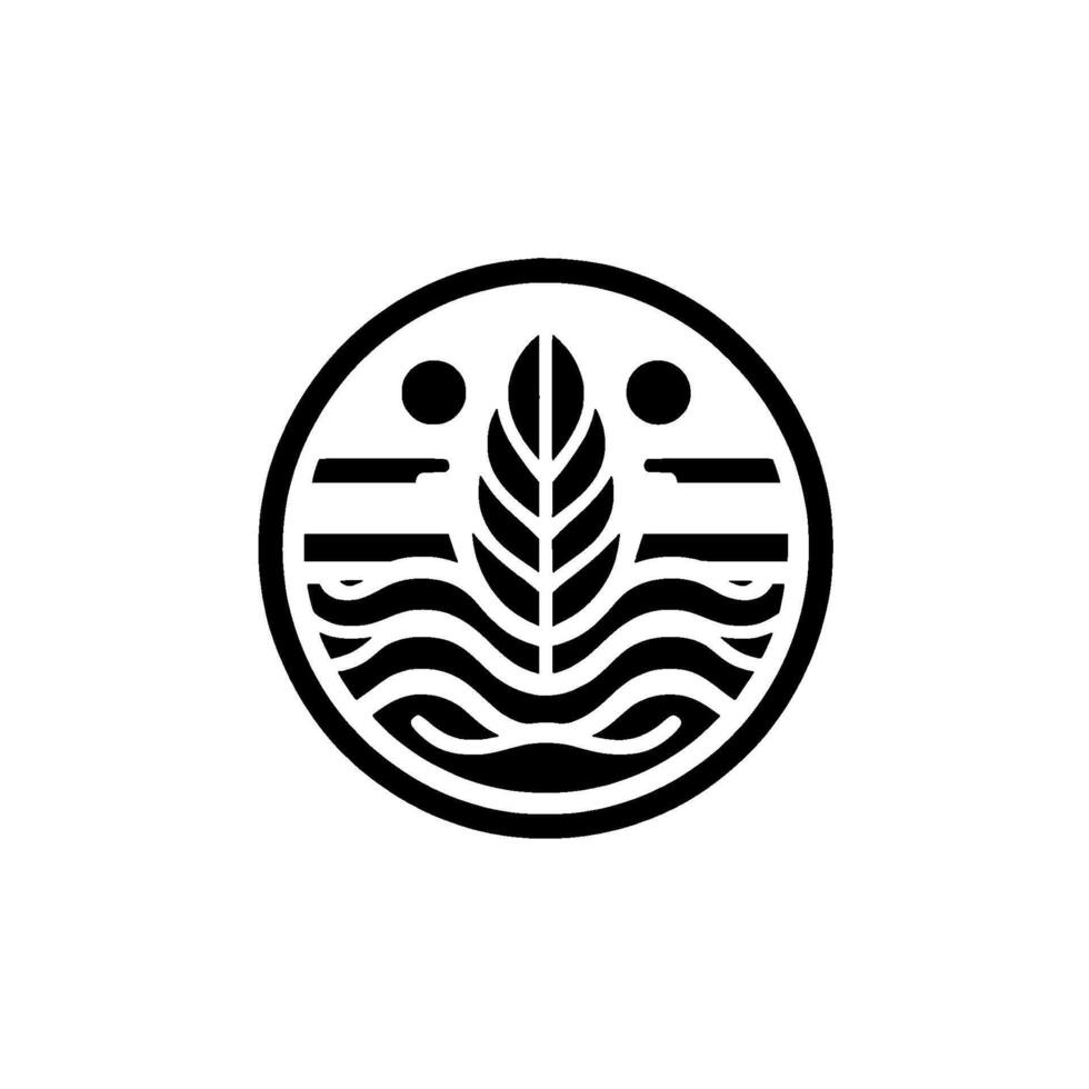 Abstract Circle Leaf, Waves, Minimalist in Black and White vector