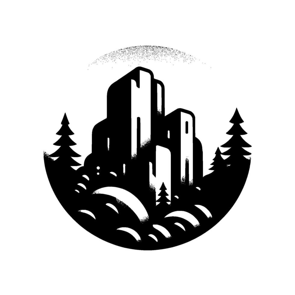 Monochrome Mountain Vista Circle Retro Style Illustration vector