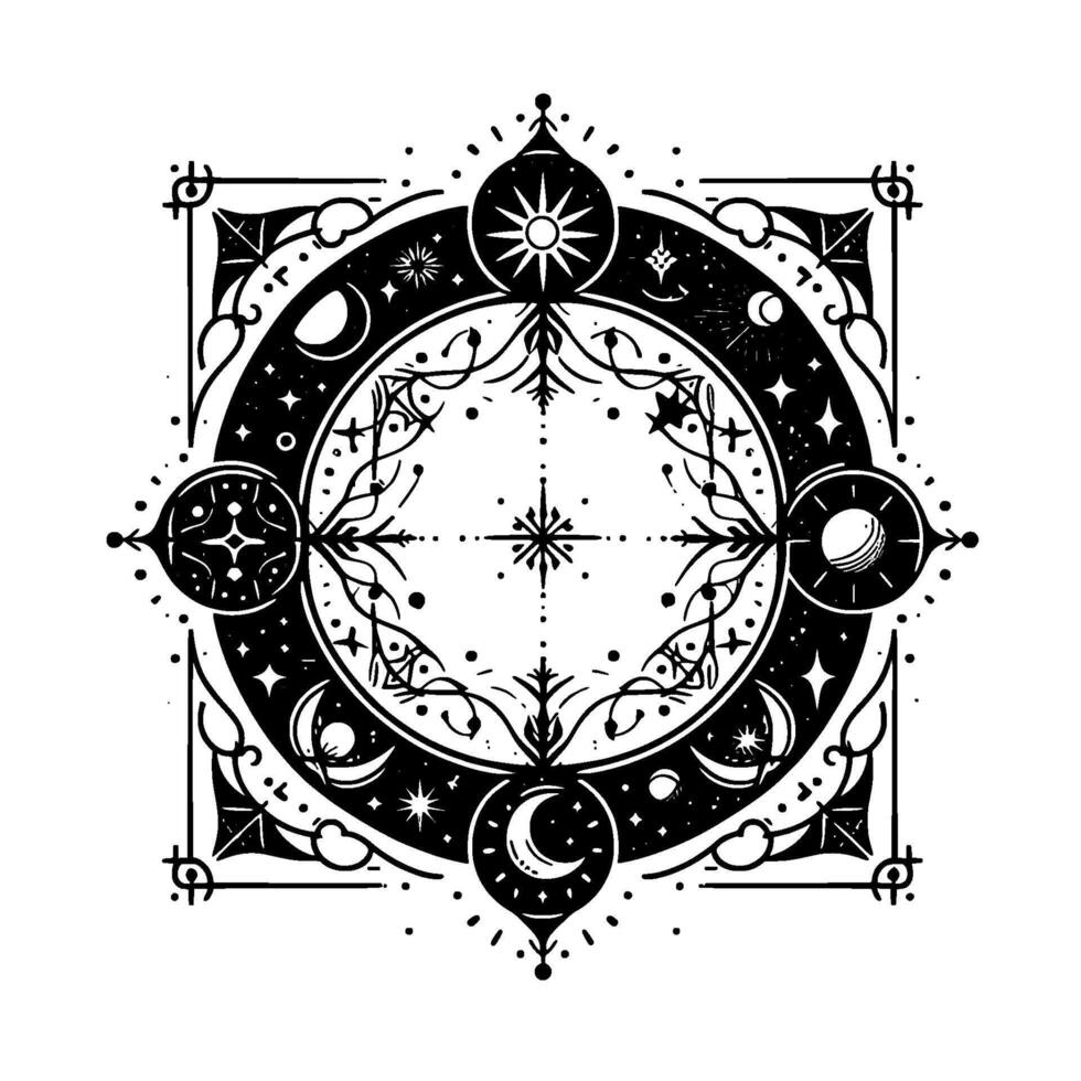 Celestial Mandala Mystical Black White Ornament Illustration vector