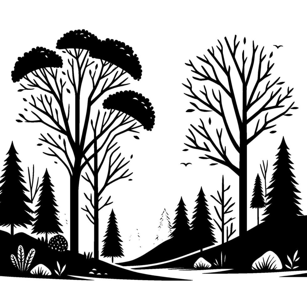 Black and White Forest Silhouette Illustration 1 vector