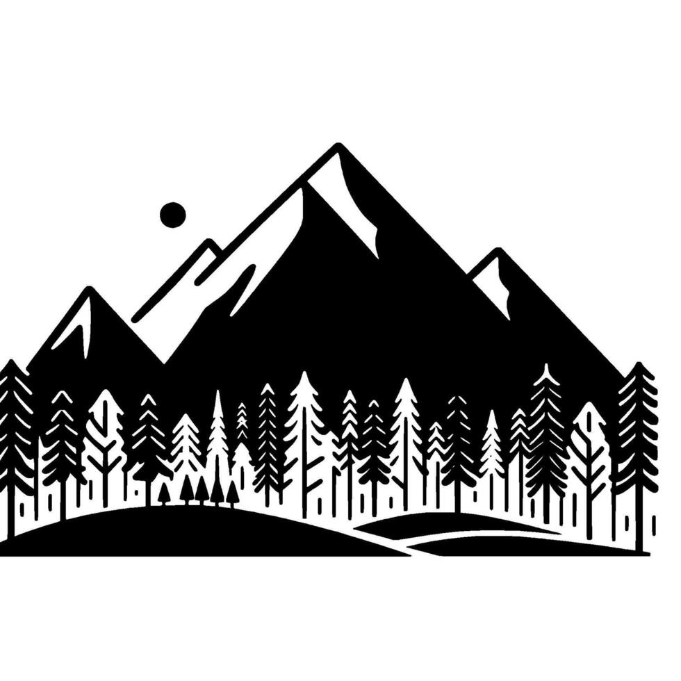 Minimalist Mountain Forest Silhouette, vector