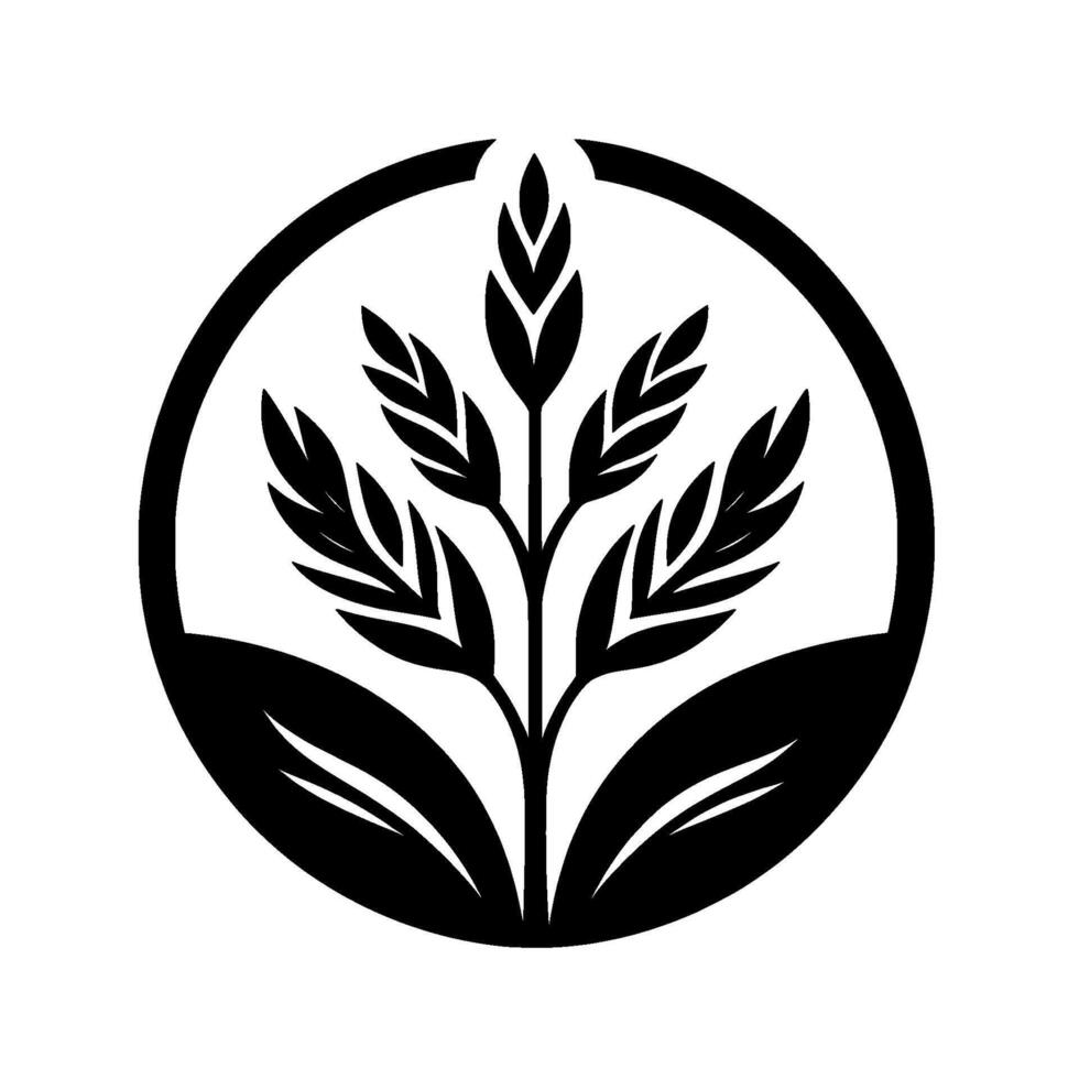 Minimalist Wheat Stalk Emblem in Circle, Black and White vector