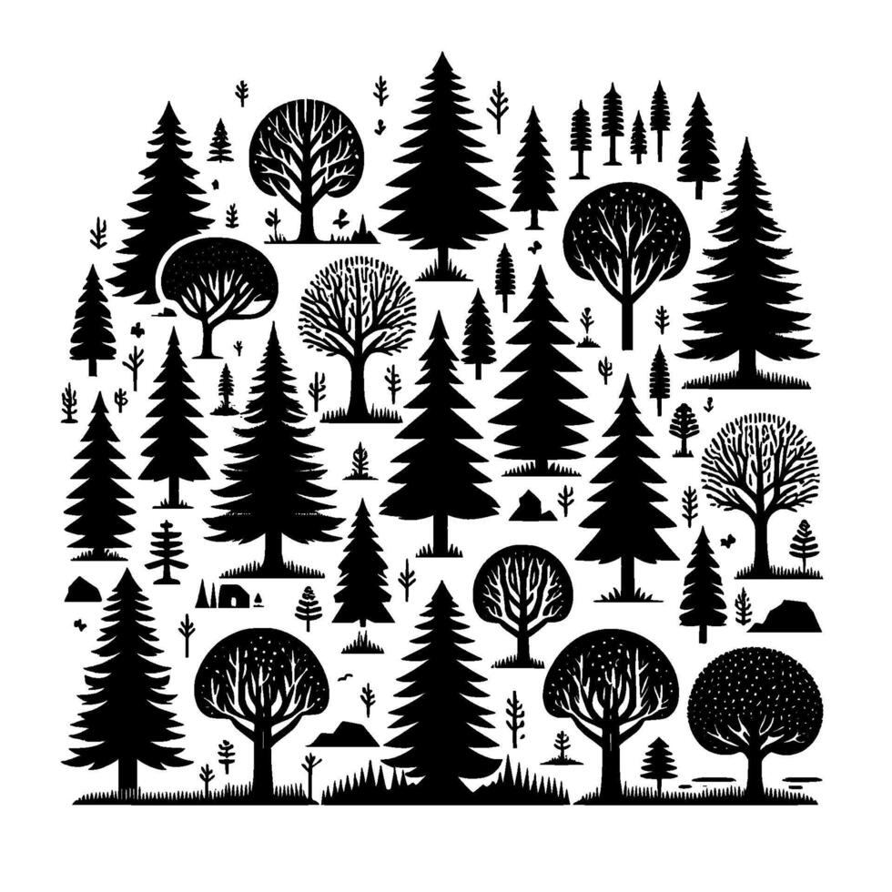 Black White Forest Silhouette Pattern vector