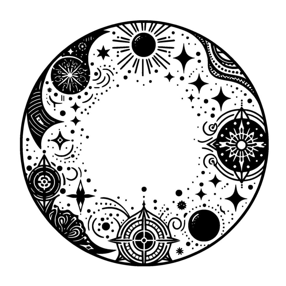 Celestial Mandala Black White Circular vector