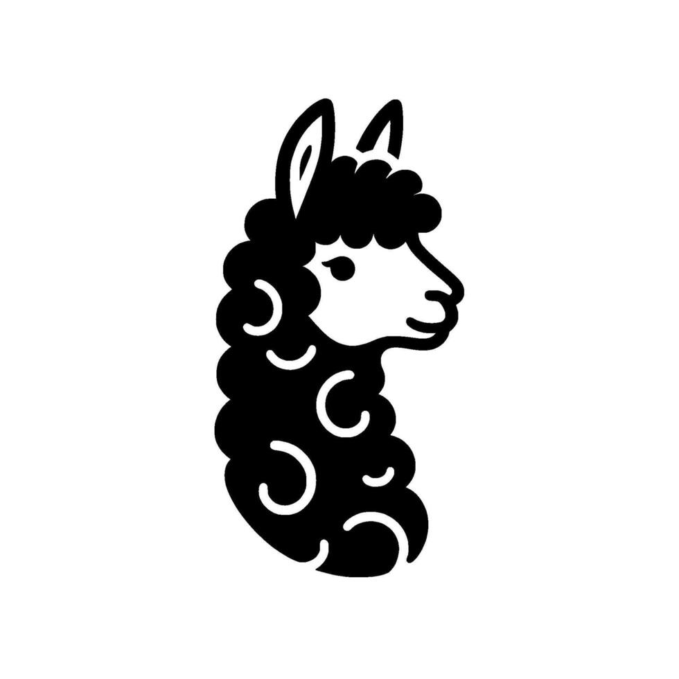Simple Black and White Llama Head , Cartoon Style vector